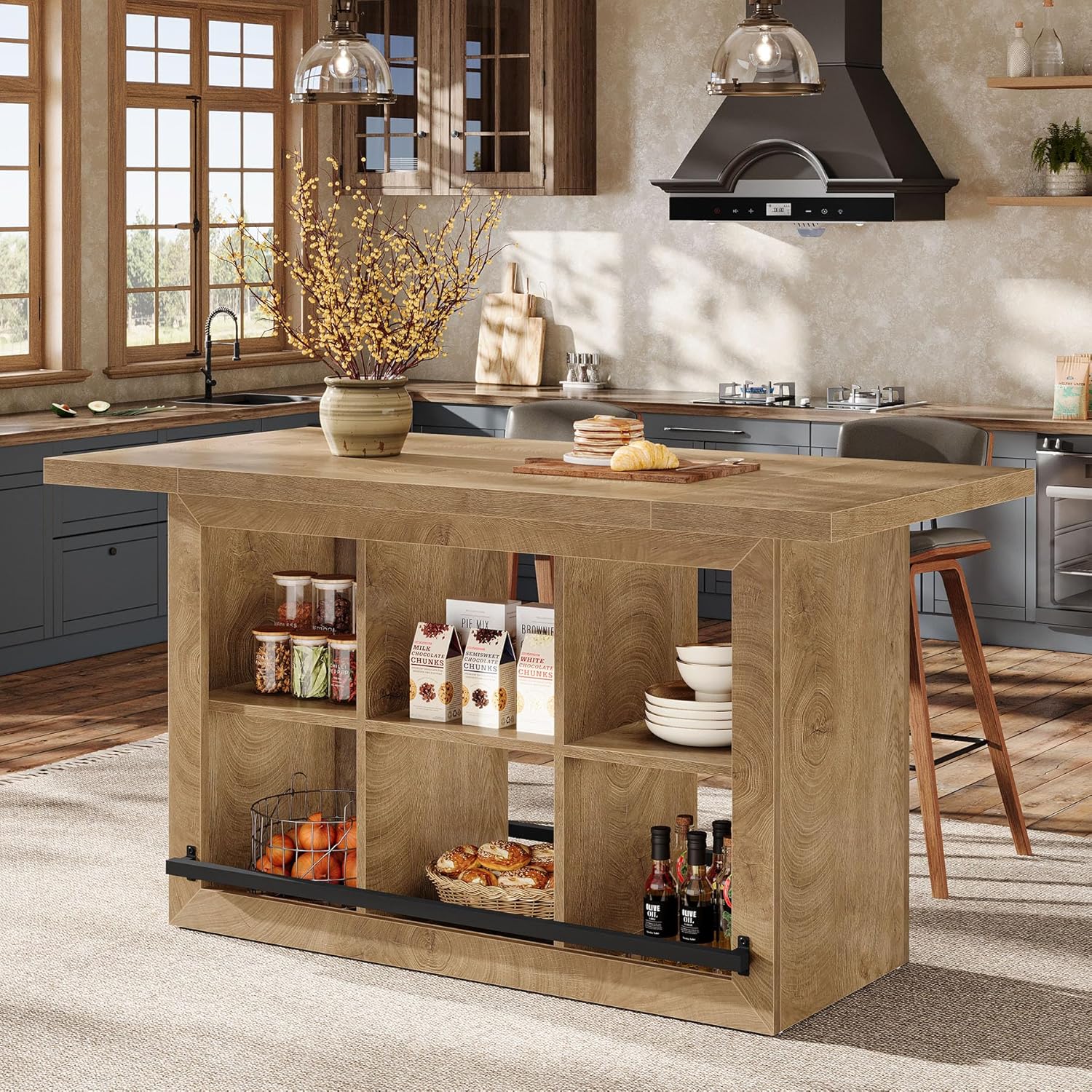 Kitchen Island, Counter Height Kitchen Coffee Bar Table with Storage