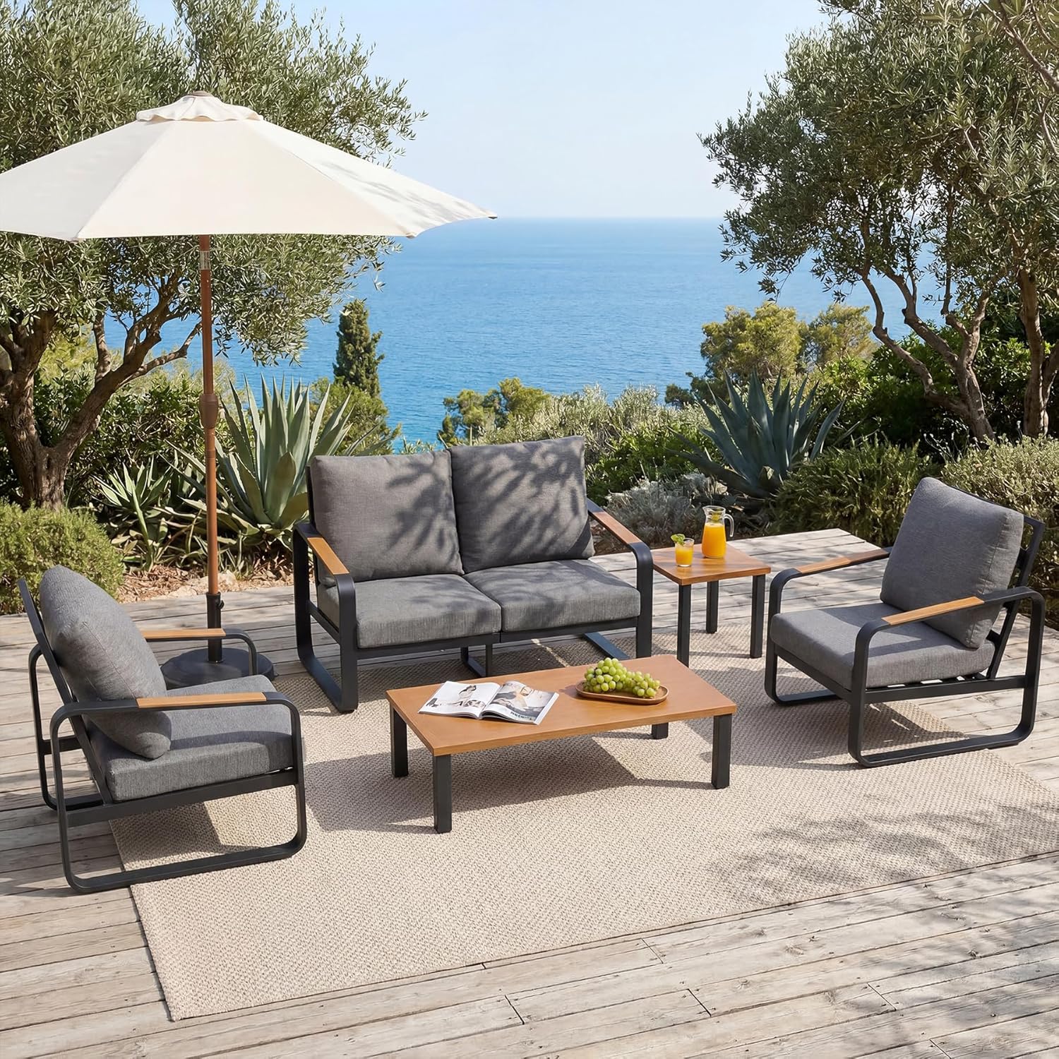 5-Piece Outdoor Patio Furniture Set Conversation Sets with Sofas & Coffee Table & Side Table
