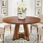 47-Inch Round Farmhouse Dining Table for 4-6#Color_Brown