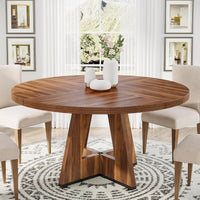 47 Inch Round Dining Table, Farmhouse Kitchen Table for 4-6#Color_Brown