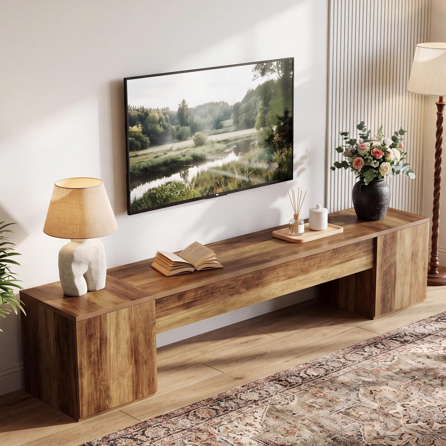 87" Extra Long TV Stand for 95" TVs, Entertainment Center with 2 Storage Cabinets