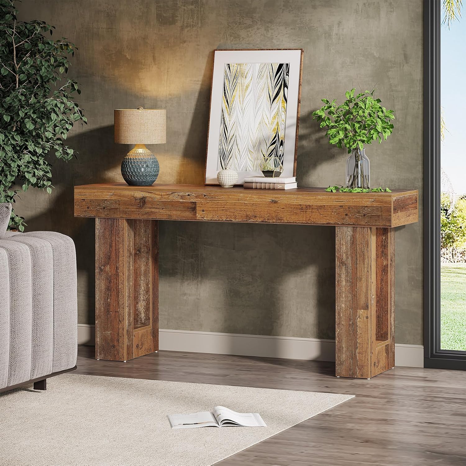 Wooden Sofa Table, 63-Inch Console Table For Entryway