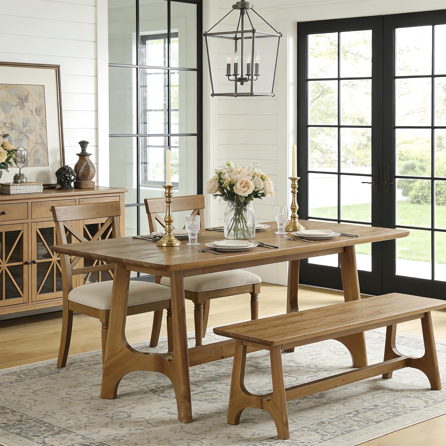 62.99" Rectangle Dining Table, Solid Wood Kitchen Dinner Table for 4-6