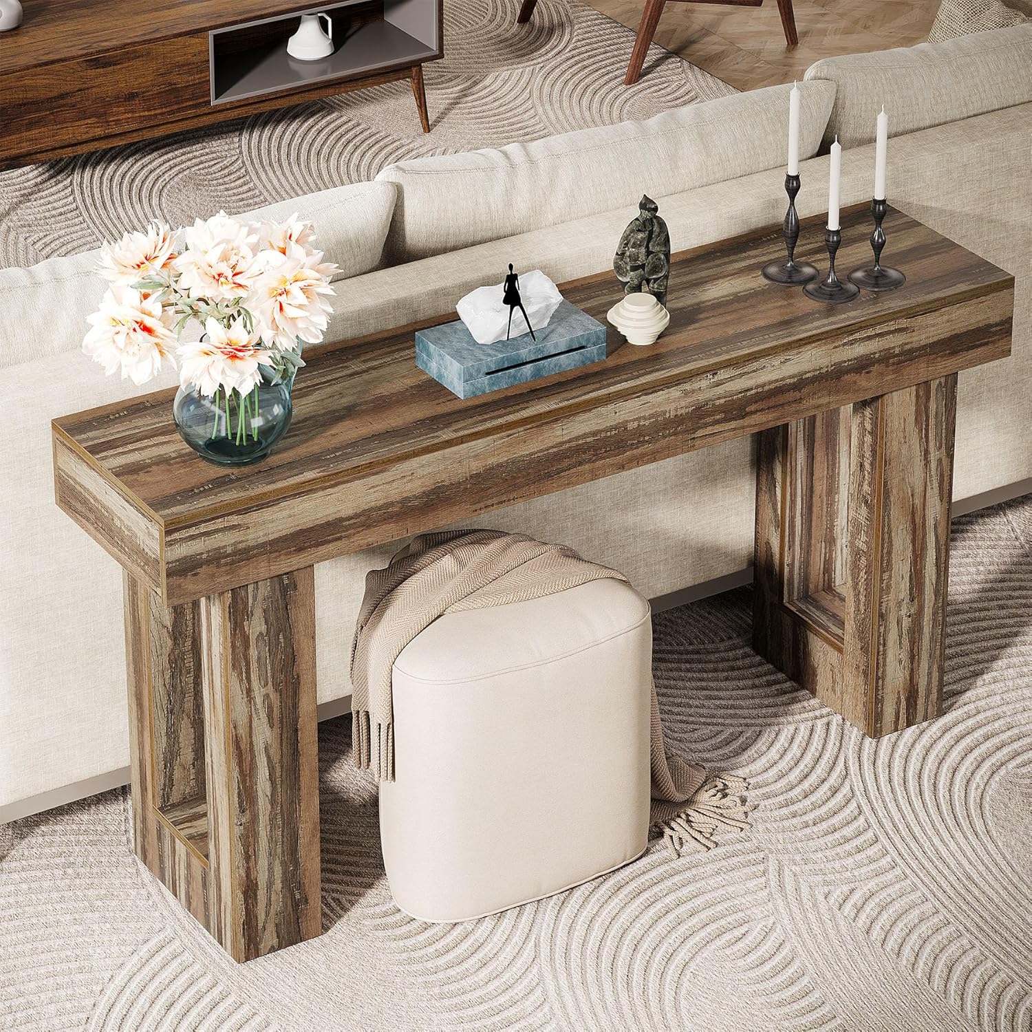 Wooden Sofa Table, 63-Inch Console Table For Entryway