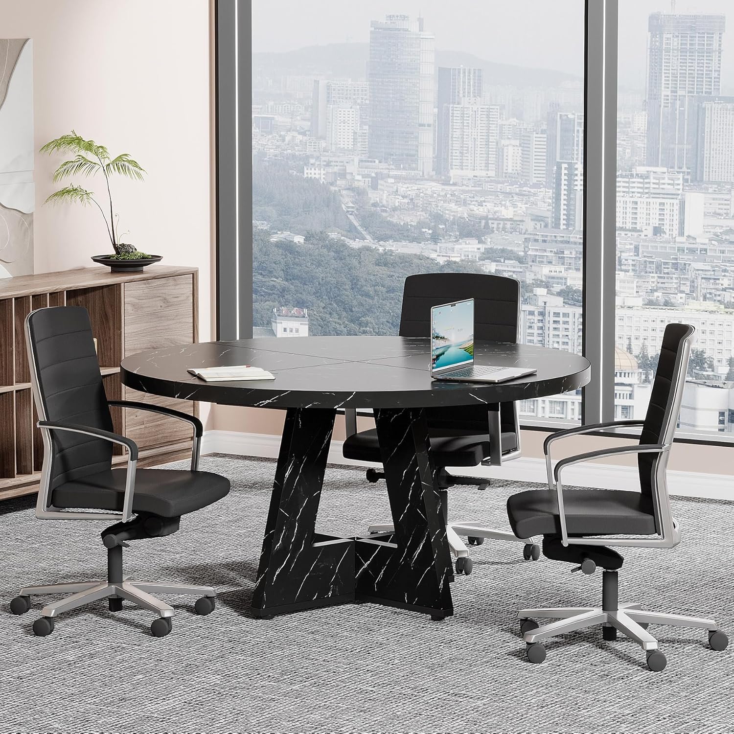 Tribesigns 47-Inch Round Conference Table for 4-6 People, Wooden Base and Thickened Top