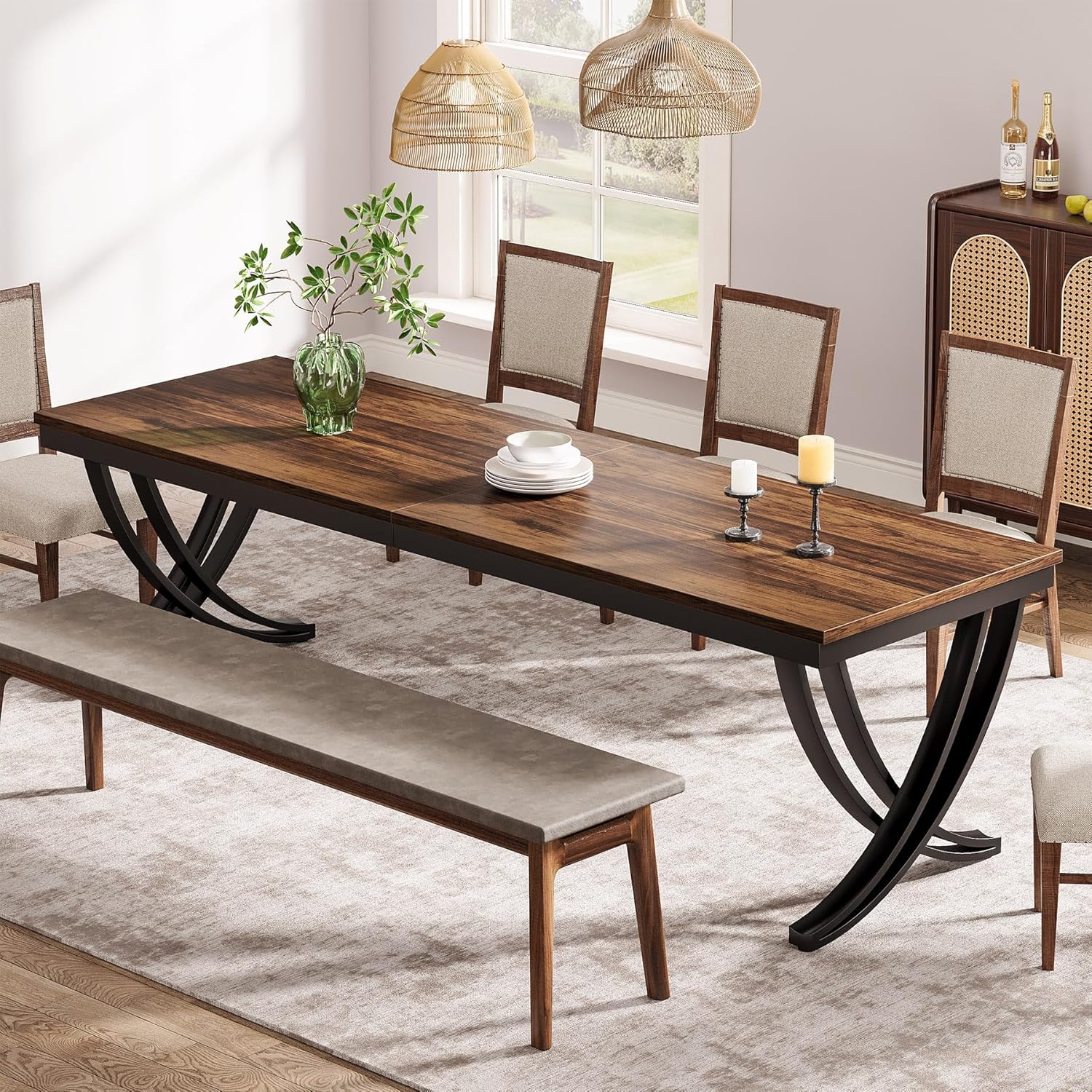 78.74“ Rectangular Dining Table for 6-8, Large Wooden Farmhouse Table