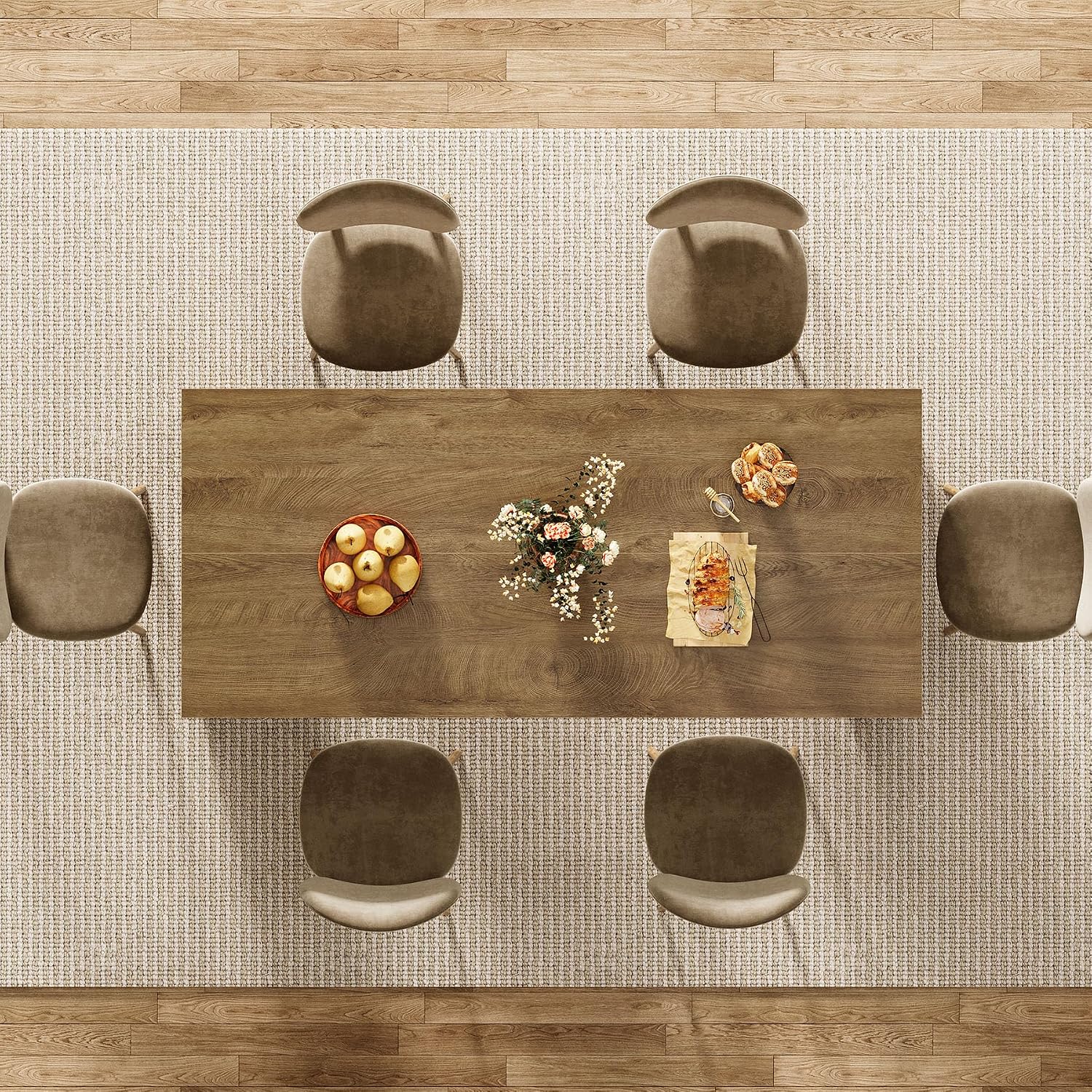 63" Rectangular Dining Table, Rustic Kitchen Table with Drawers for 4 Persons