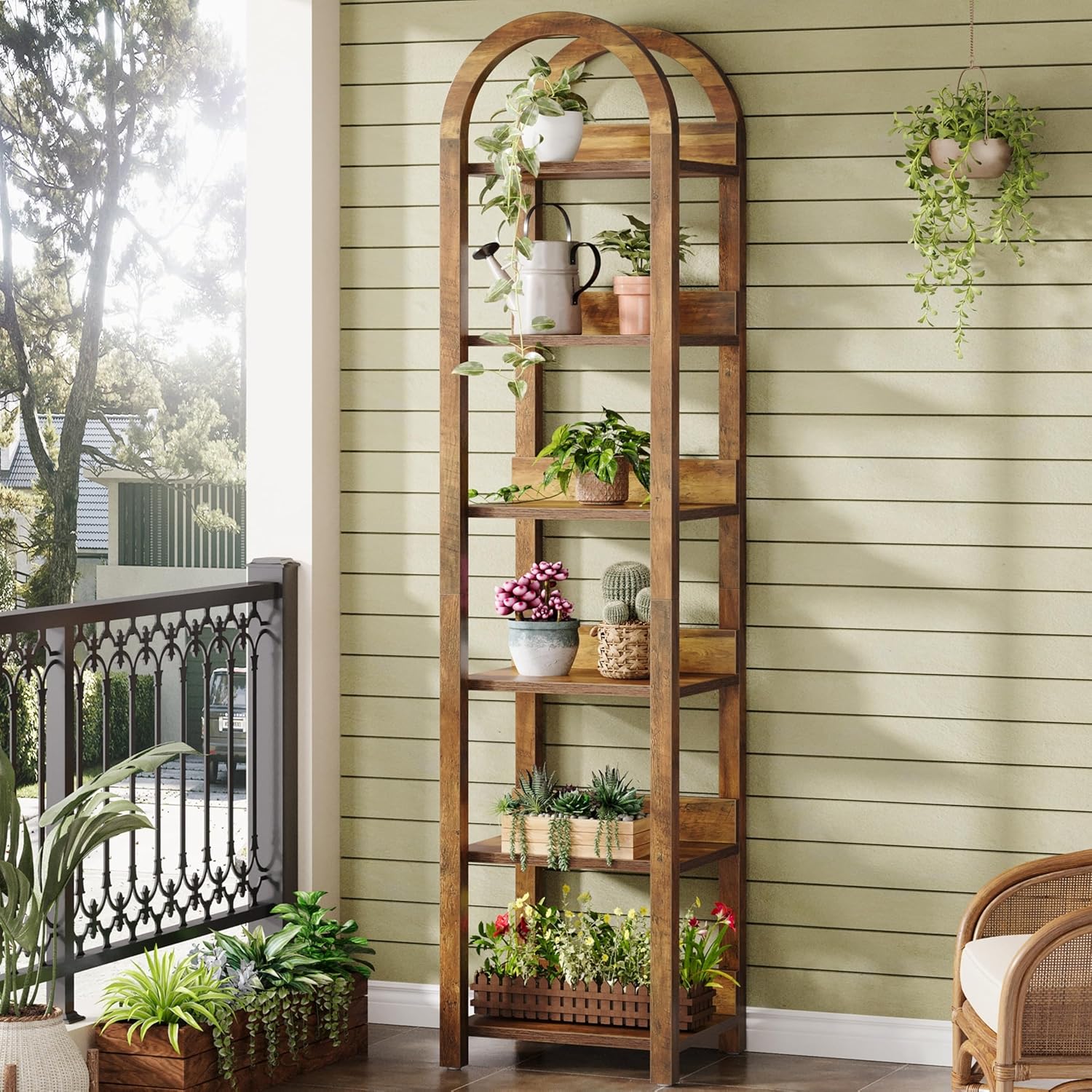 71" Narrow Bookshelf, 6-Tier Arched Bookcase Display Shelf Open Storage Rack