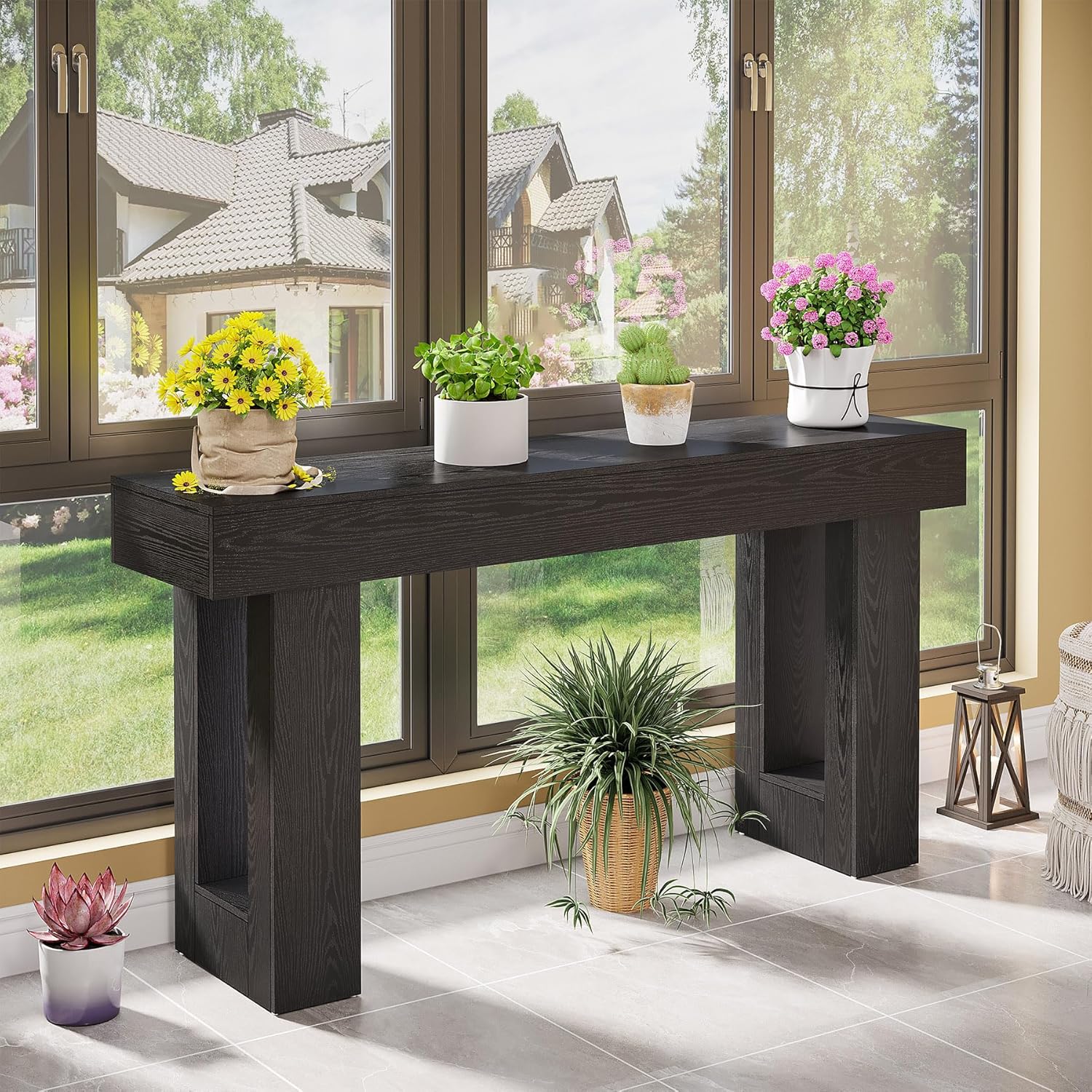Wooden Sofa Table, 63-Inch Console Table For Entryway