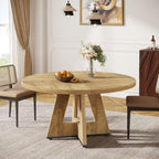 47" Farmhouse Dining Table, Round Wooden Kitchen Dinner Table for 4 People
