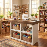 55" Sewing Cabinet Table, 4 Open Compartments, Counter Height Art Craft Storage Desk 3