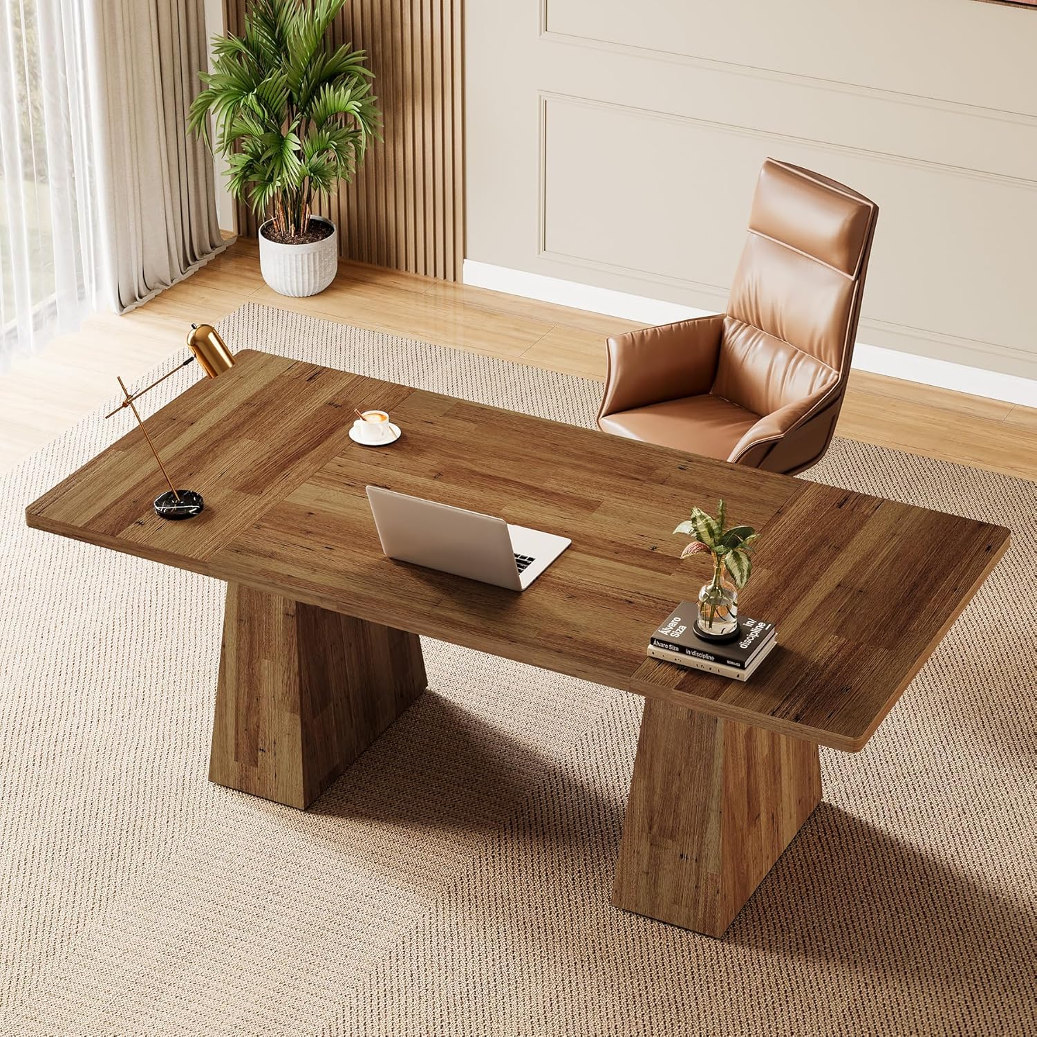 63" Executive Office Desk, Modern Black Double Pedestal Workstation for Home