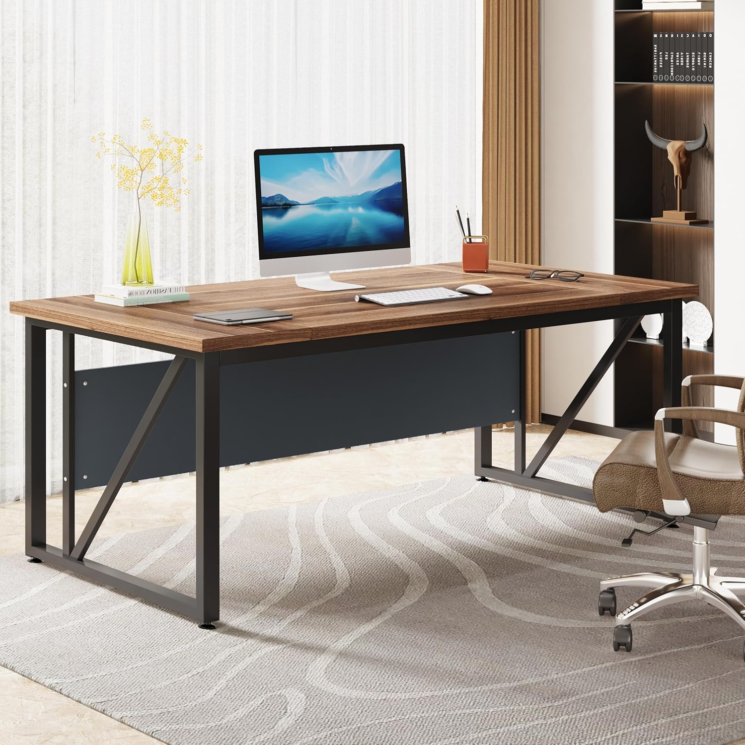 55" /63" Computer Desk, Modern Writing Desk with Metal Leg for Home Office