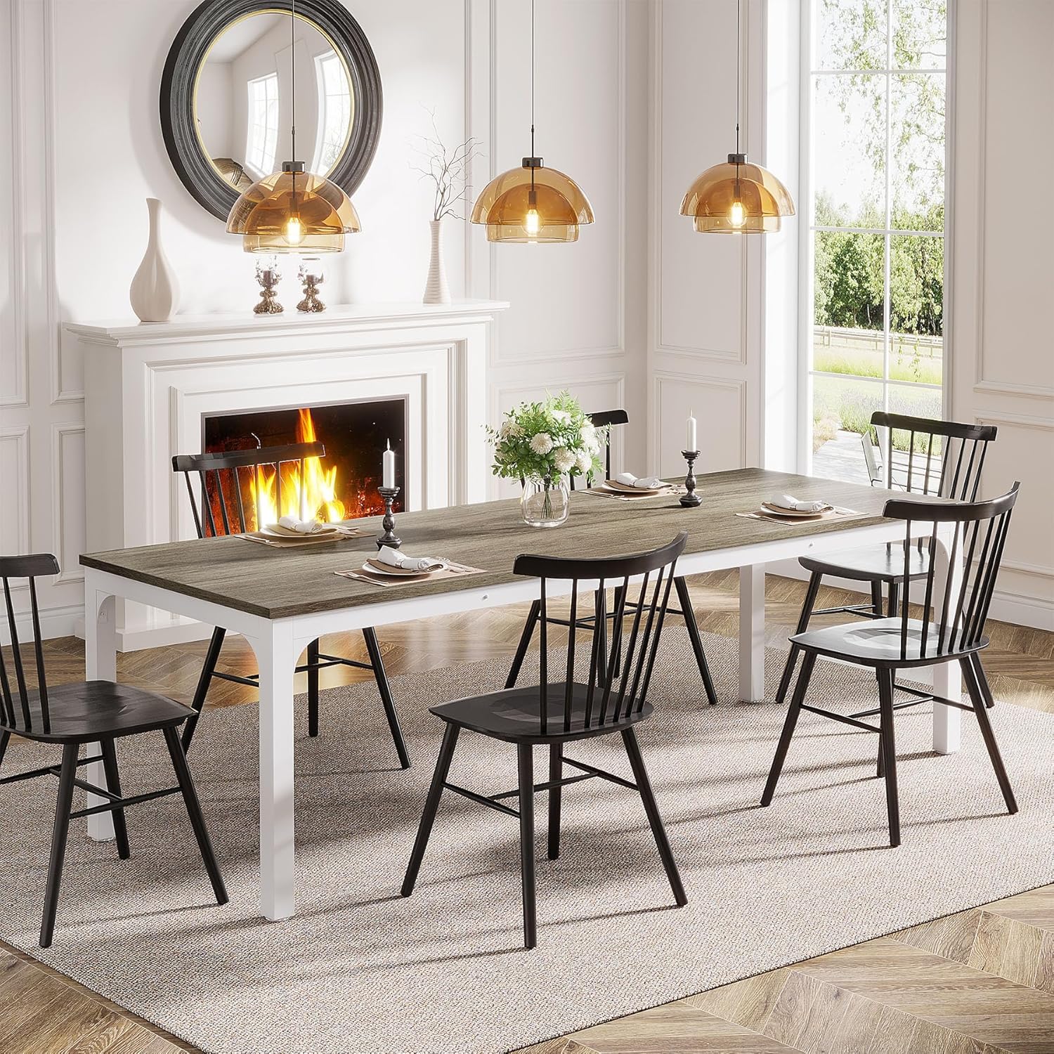 Tribesigns 78.7" Industrial Dining Table, Rustic Rectangular Wood Table with Metal Legs