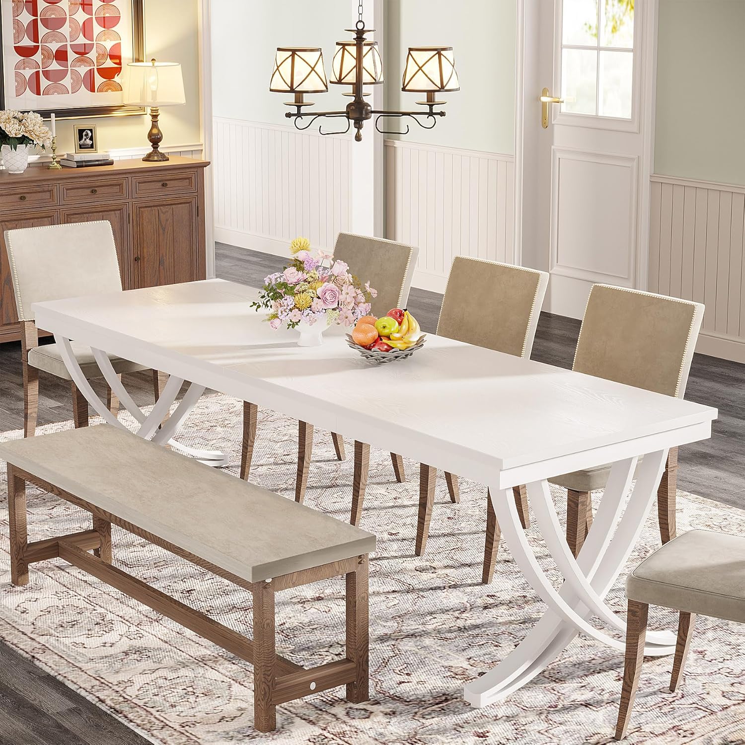78.74“ Rectangular Dining Table for 6-8, Large Wooden Farmhouse Table