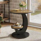 2 Tiers End Table, Sofa Side Bedside Table Nightstand with Arc-Shaped Frame
