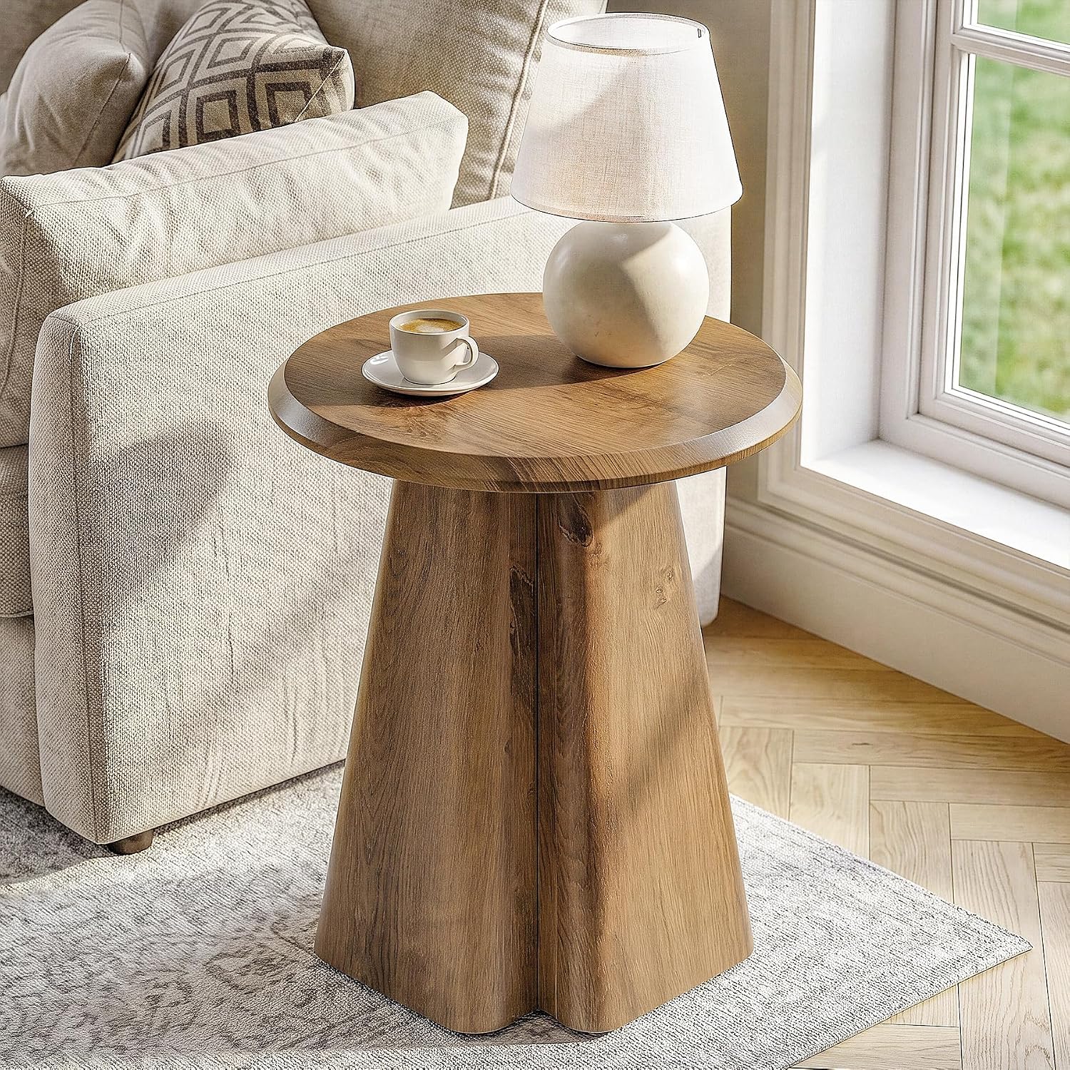 23.6" Round End Table, Modern Accent Side Table with Fluted Pedestal Base