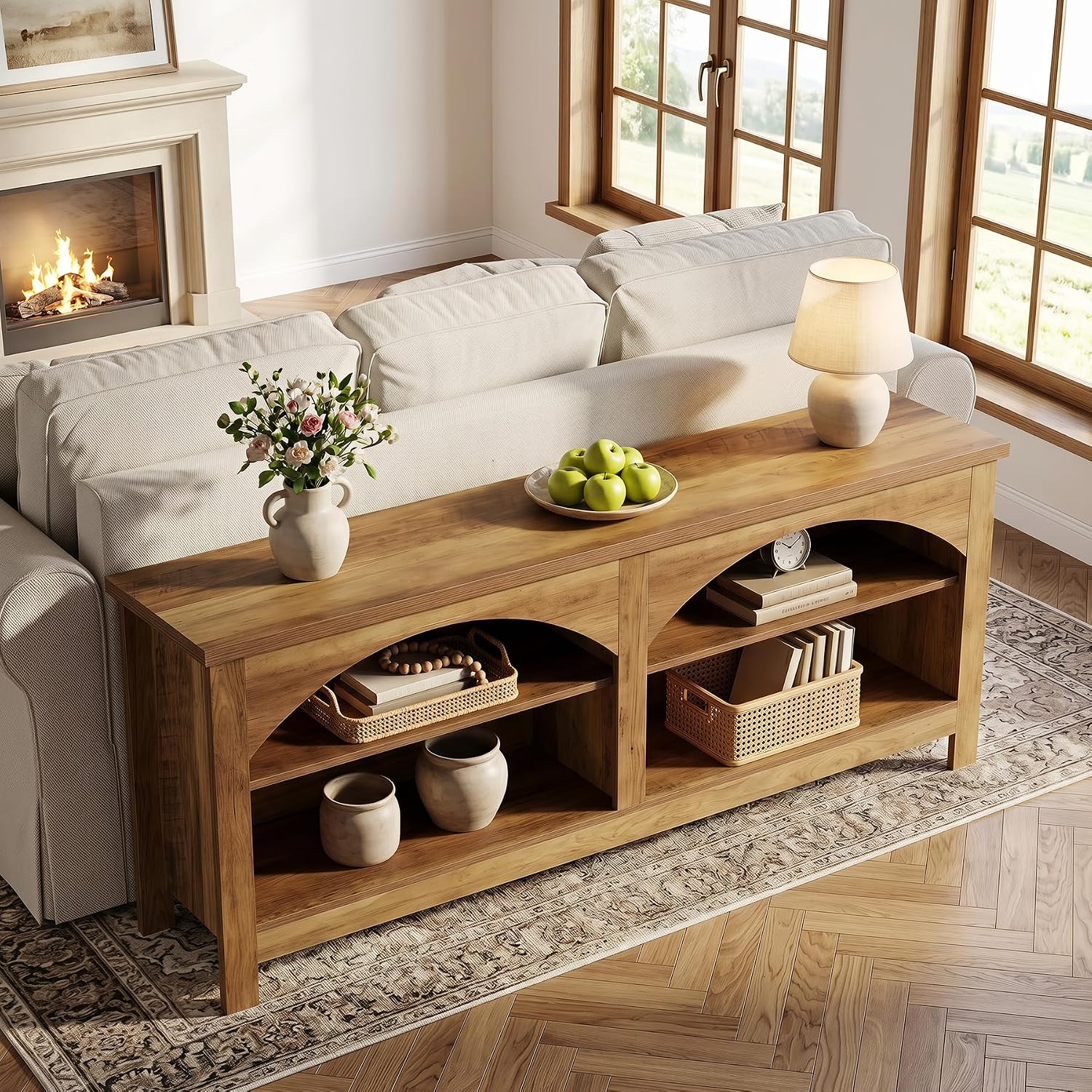 63" TV Stand, Farmhouse Entertainment Center with 2-tier Shelf