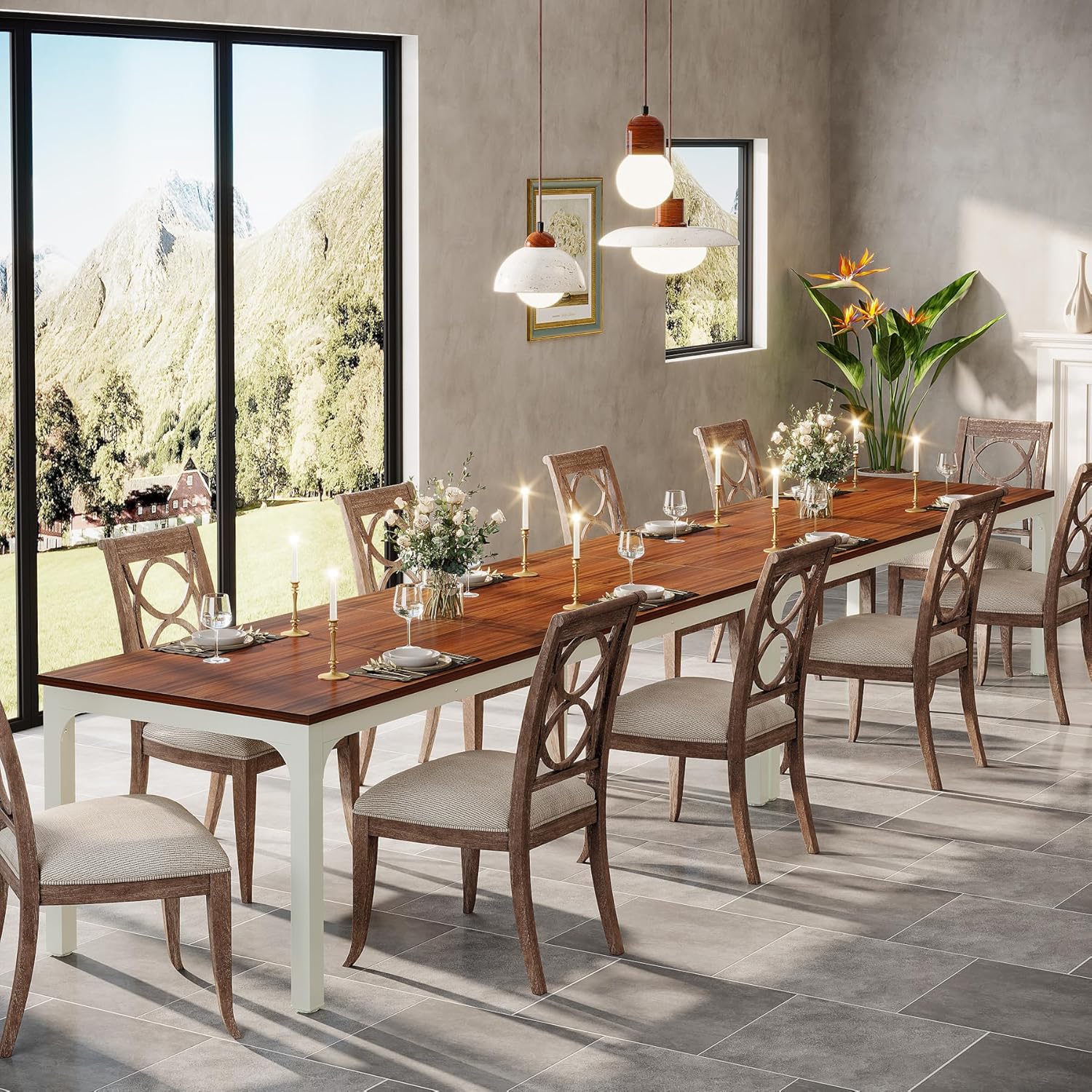 Tribesigns 78.7" Industrial Dining Table, Rustic Rectangular Wood Table with Metal Legs