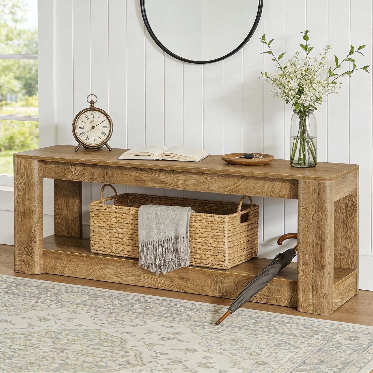 63" Farmhouse Console Table, Narrow Entryway & Sofa Table with Open Lower Shelf