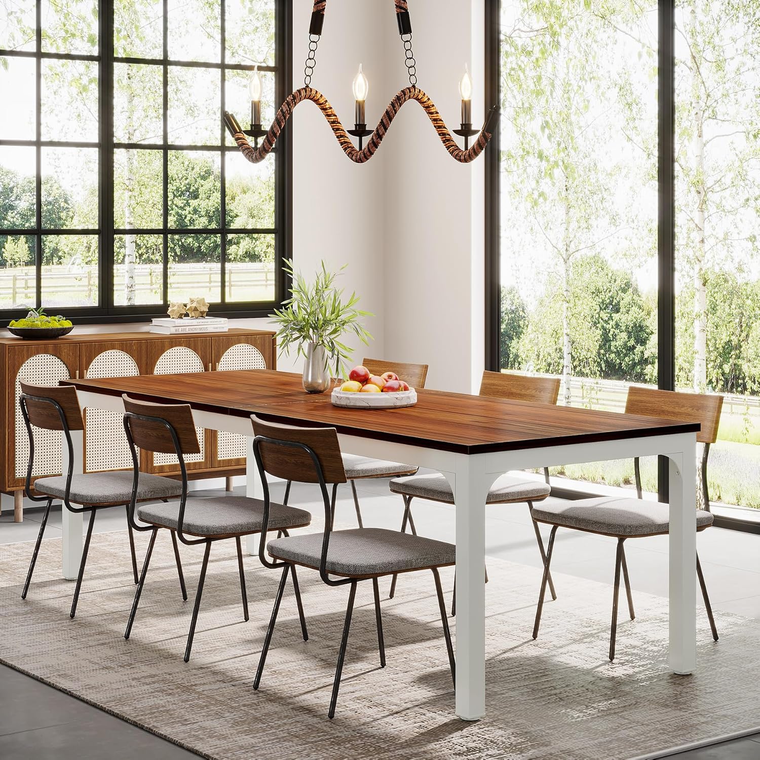 Tribesigns 78.7" Industrial Dining Table, Rustic Rectangular Wood Table with Metal Legs