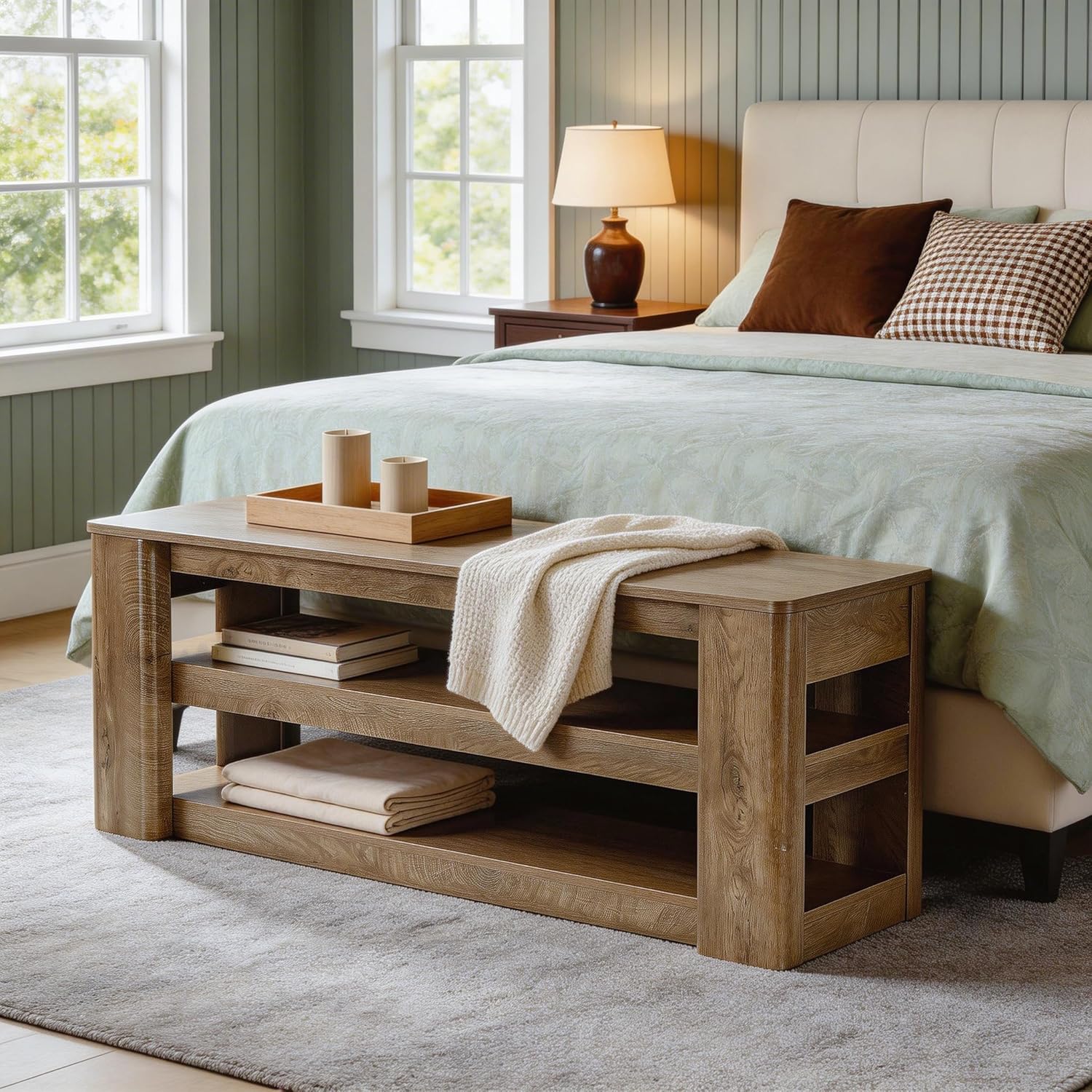 55" Shoe Rack Bench, 3-Tier Entryway Storage Bench Seat for Entrance