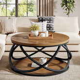 Round Coffee Table, 2-Tier Circle Center Table with Storage Shelves 3