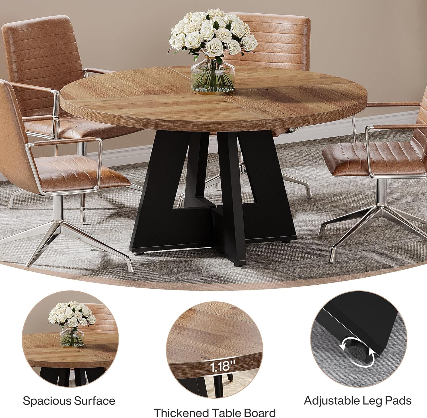 Tribesigns 47-Inch Round Conference Table for 4-6 People, Wooden Base and Thickened Top