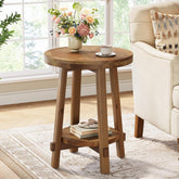 19.6" Round End Table, Solid Wood Side Table with 2-Tier Storage 3