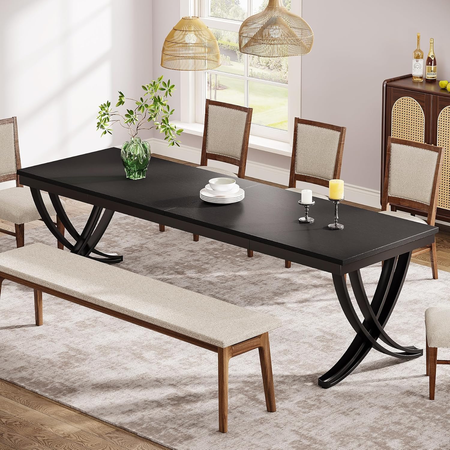 78.74“ Rectangular Dining Table for 6-8, Large Wooden Farmhouse Table