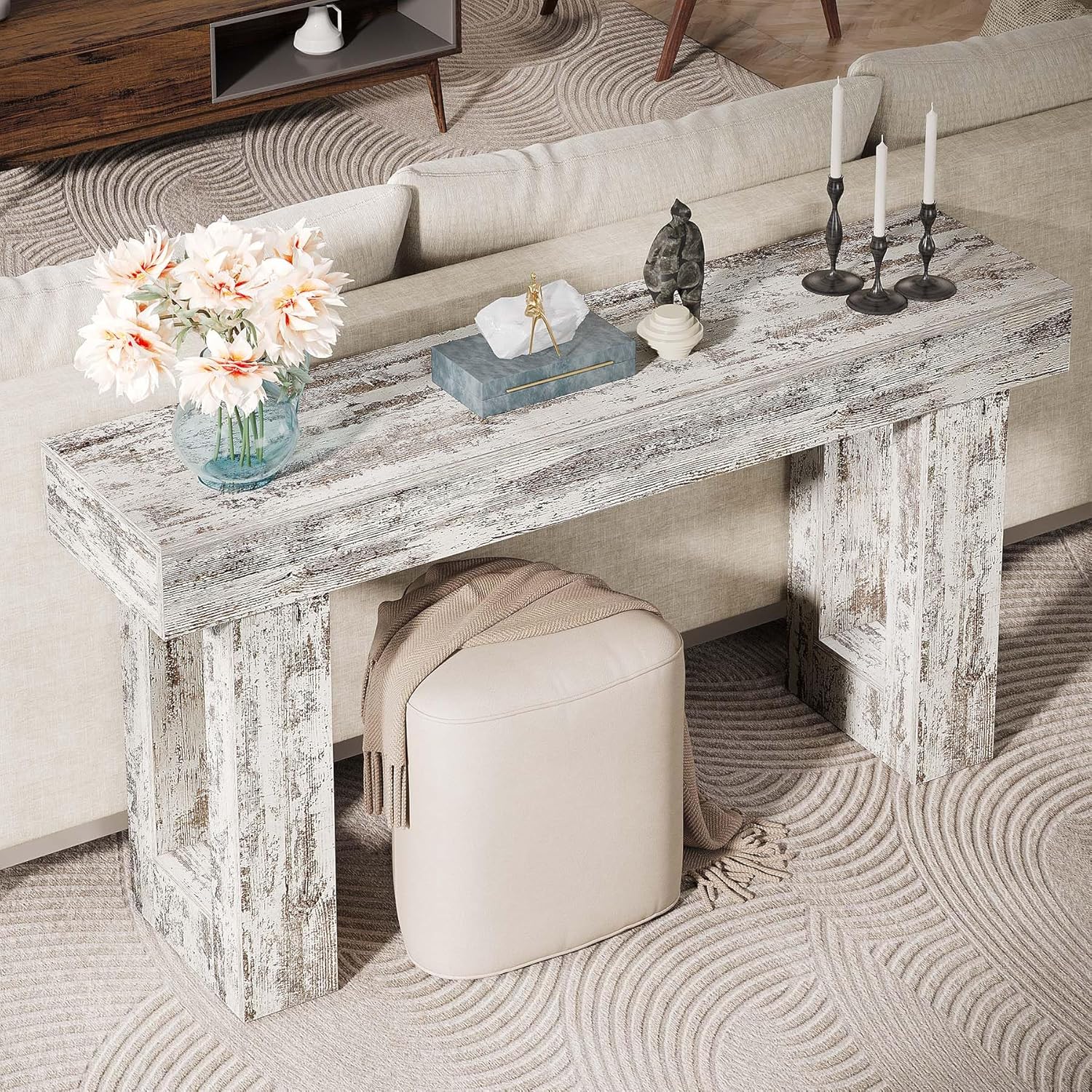 Wooden Sofa Table, 63-Inch Console Table For Entryway