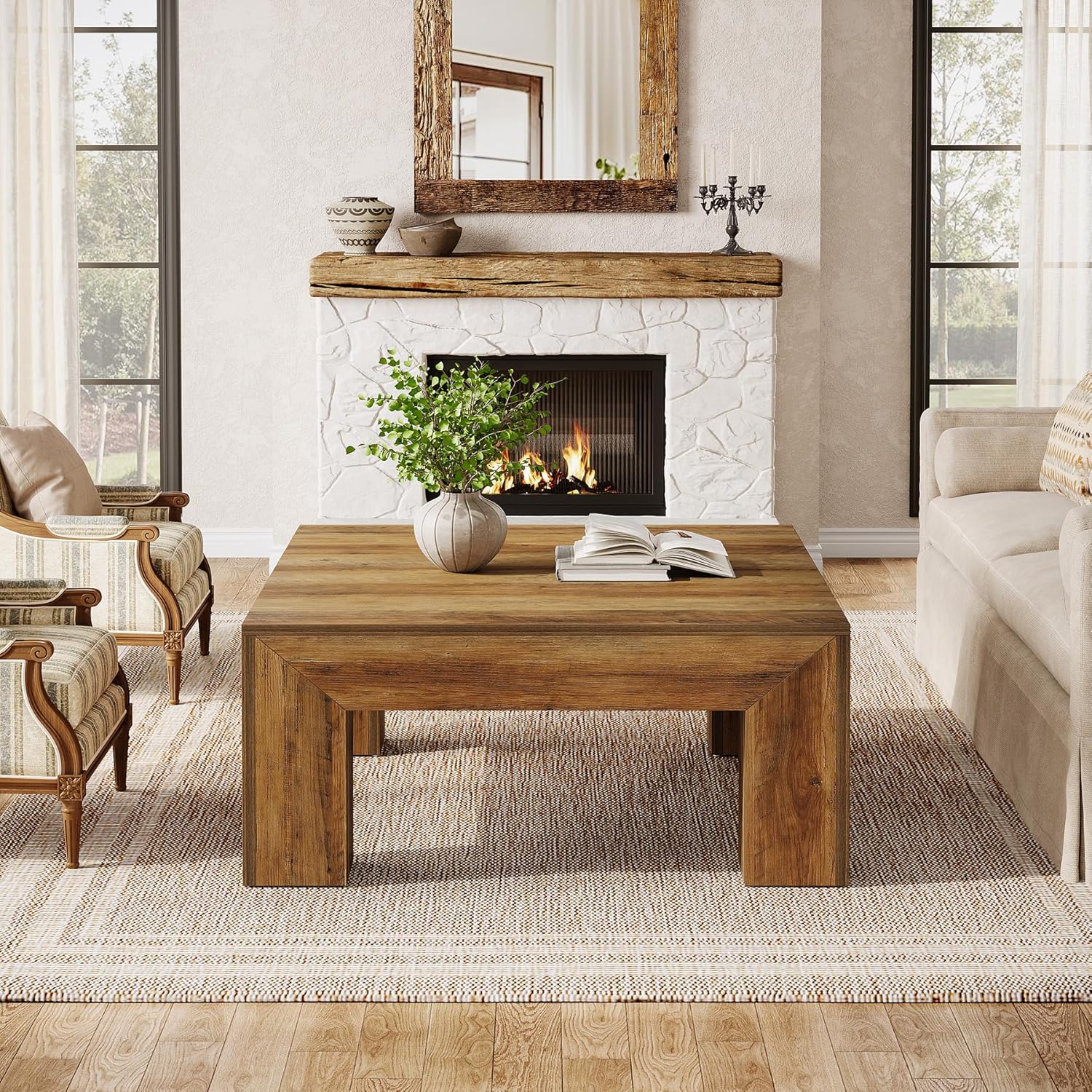 Square Coffee Table, 39.37"  Center Tea Accent Table with Sturdy Legs