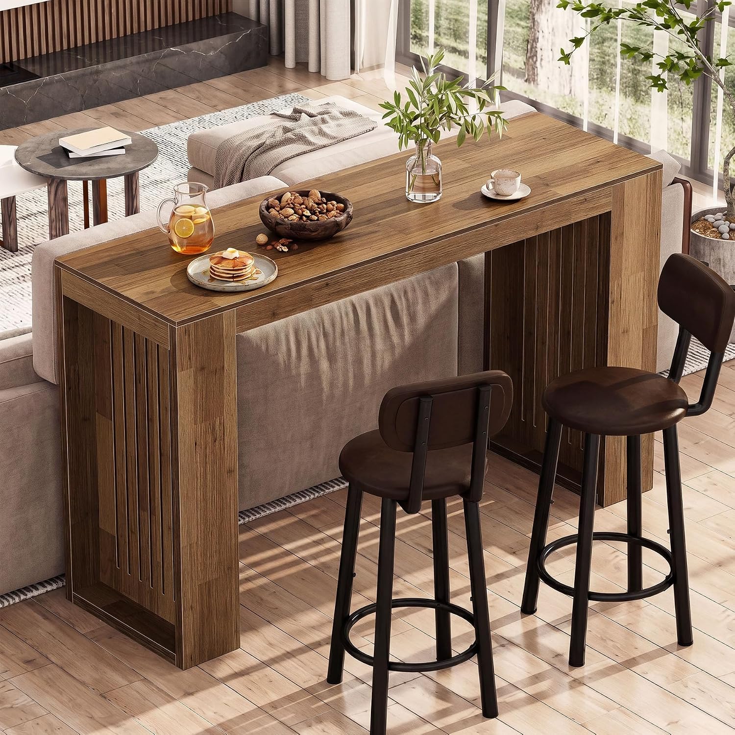 63" Long Bar Table, Counter Height Home Bar Unit Dining Table