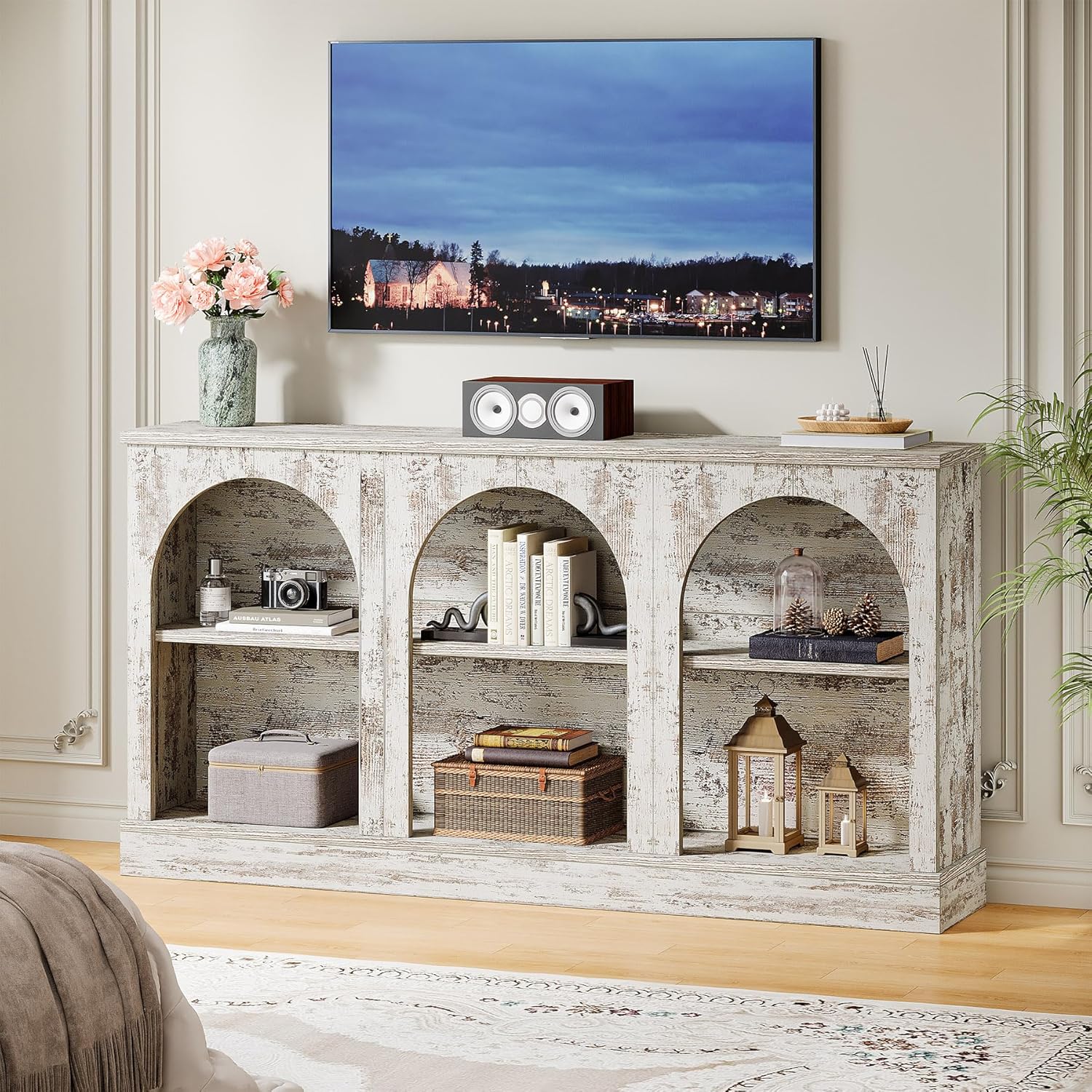 62.99“ Farmhouse TV Stand with Storage Cabinets, Media Console for Up to 65-Inch TV
