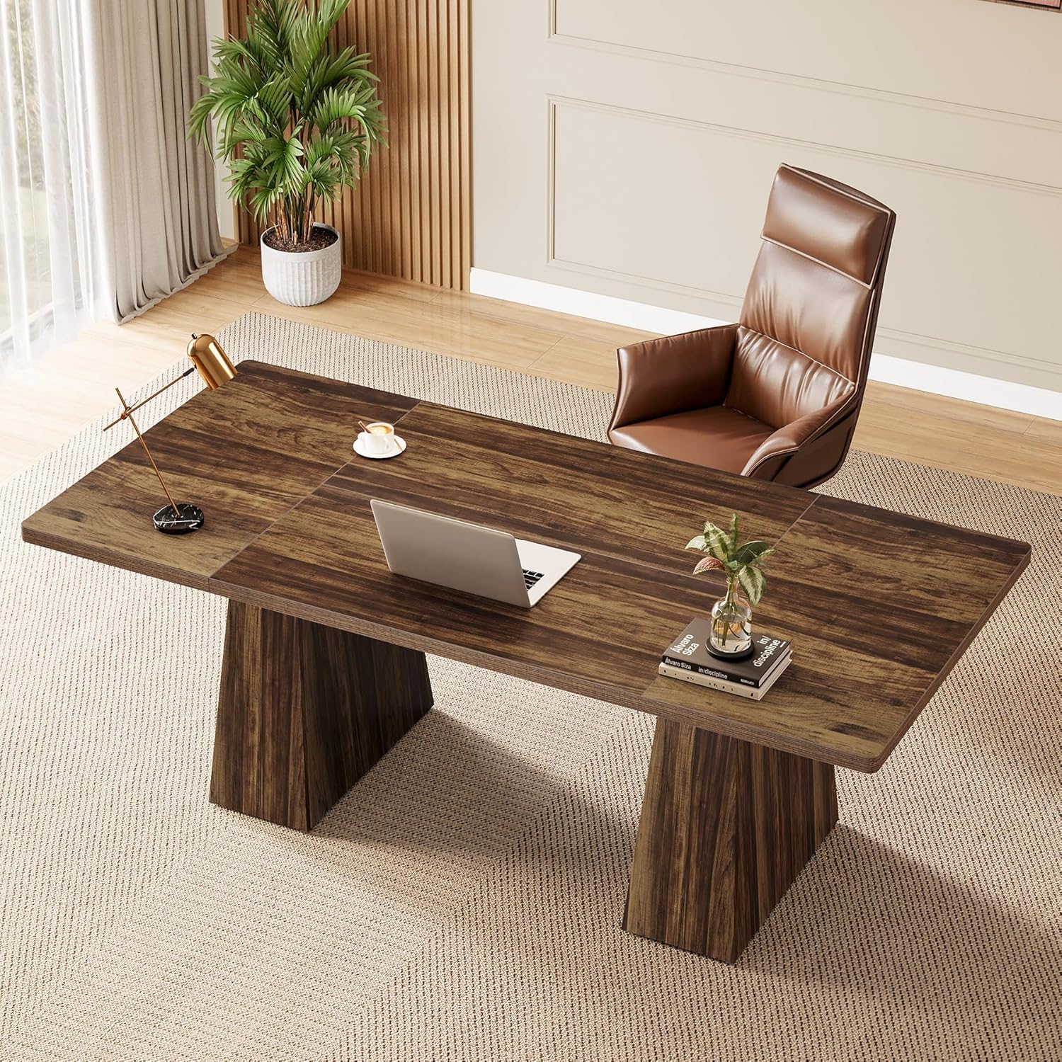 63" Executive Office Desk, Modern Black Double Pedestal Workstation for Home