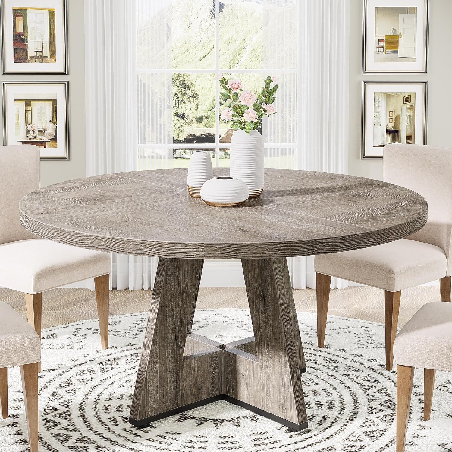 Tribesigns 47 Inch Round Dining Table, Farmhouse Kitchen Table for 4-6