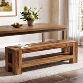 59" Wooden Dining Bench, Farmhouse Indoor Kitchen Bench with Storage Shelf 3