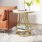 End Table, Round 2-Tier Sofa Side Table with Metal Frame Tribesigns