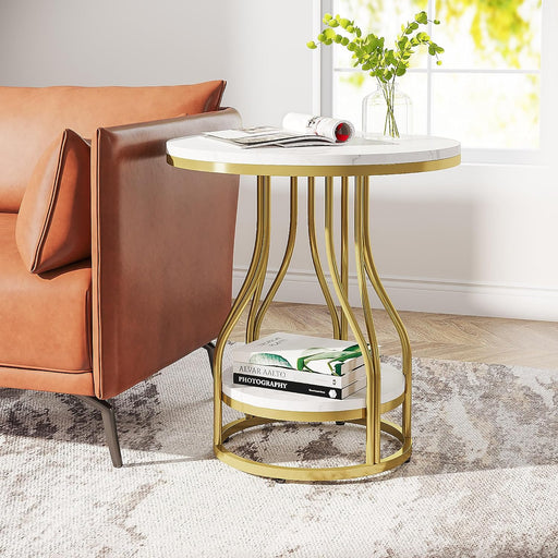End Table, Round 2-Tier Sofa Side Table with Metal Frame Tribesigns
