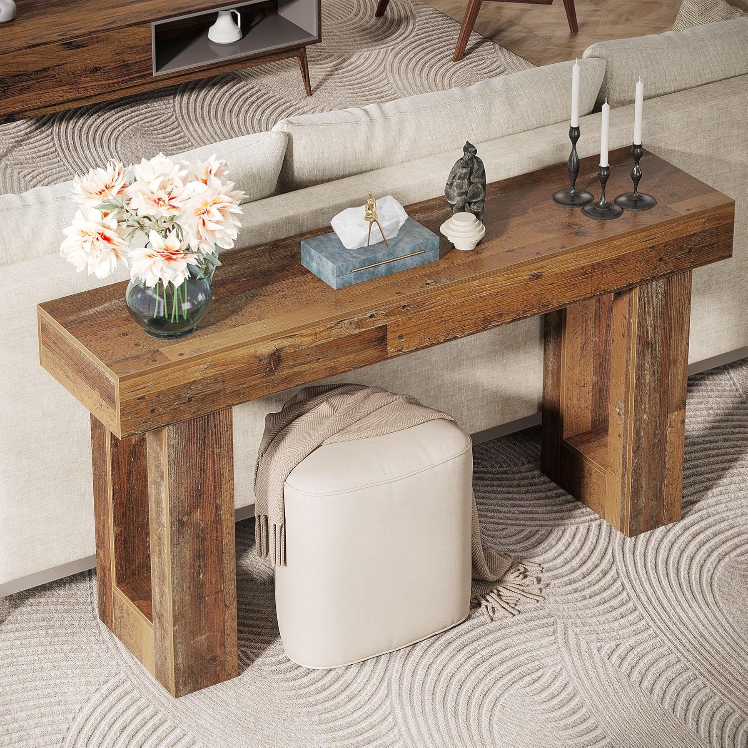 Wooden Sofa Table, 63-Inch Console Table For Entryway