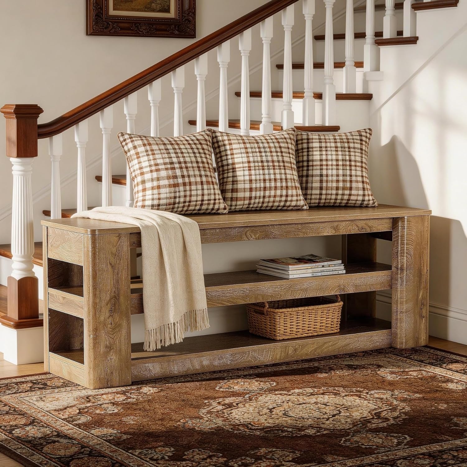 55" Shoe Rack Bench, 3-Tier Entryway Storage Bench Seat for Entrance