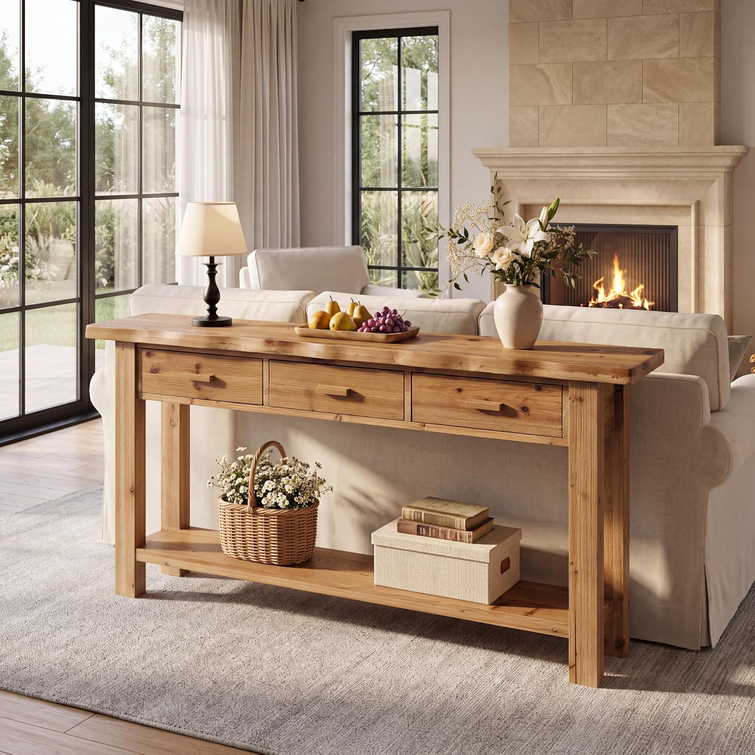 70.9" Solid Wood Console Table, Entryway Table with 3 Drawers For Living Room