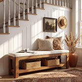 55" Entryway Bench, Solid Wood Upholstered Ottoman Bedroom Bench 3