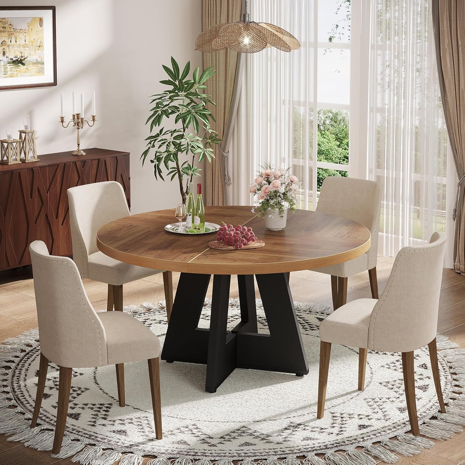 Tribesigns 47 Inch Round Dining Table, Farmhouse Kitchen Table for 4-6