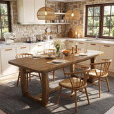 63" Solid Wood Dining Table, Farmhouse Rectangle Kitchen Table with U-Shaped Trestle Base 3