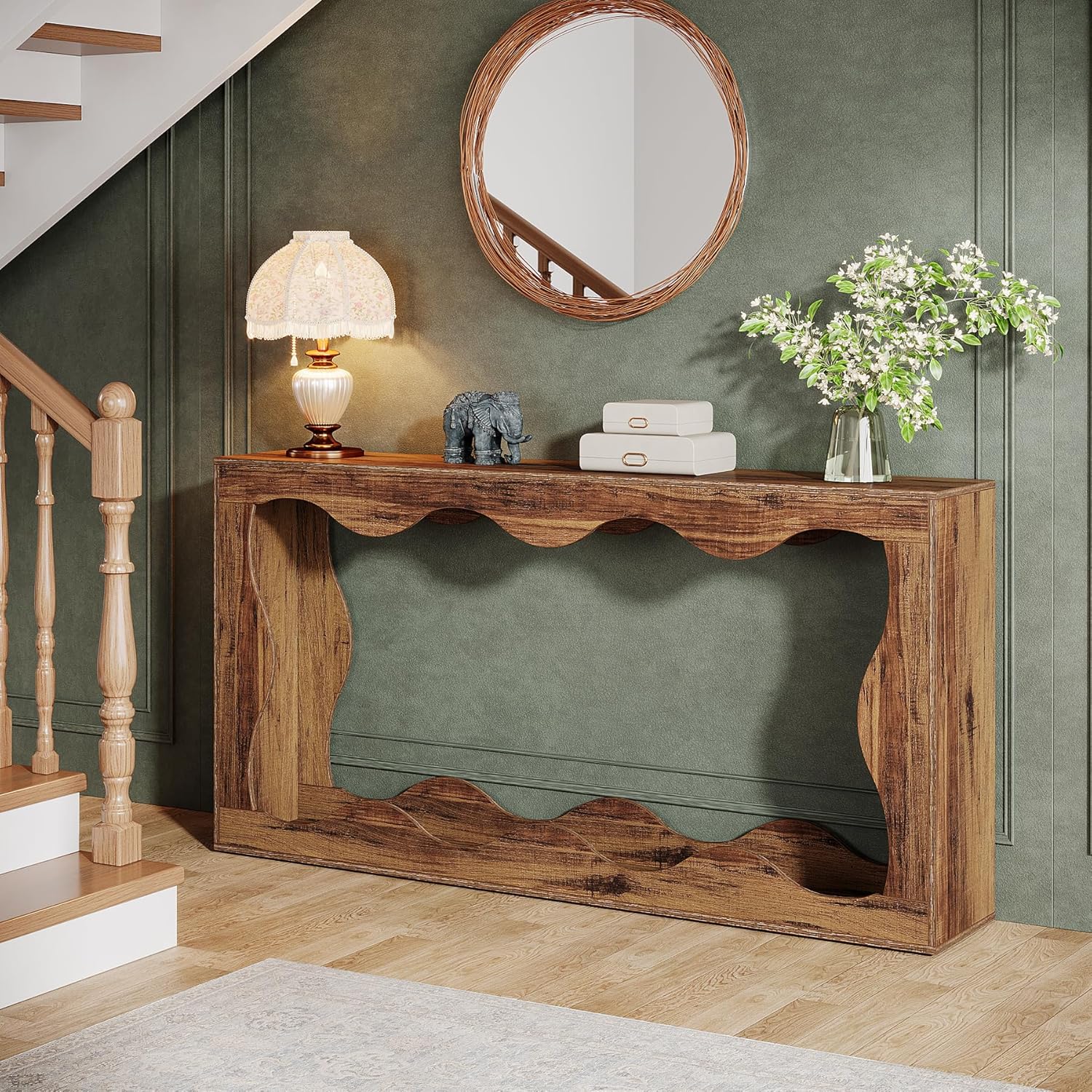 63 Inch Farmhouse Console Table with Storage, Narrow Sofa Table for Living Room and Entryway