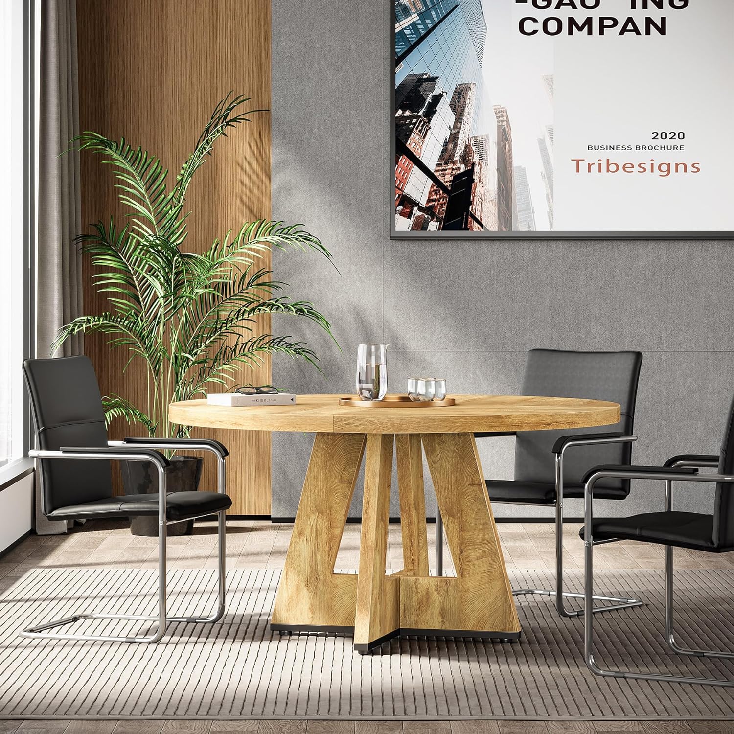 Tribesigns 47-Inch Round Conference Table for 4-6 People, Wooden Base and Thickened Top