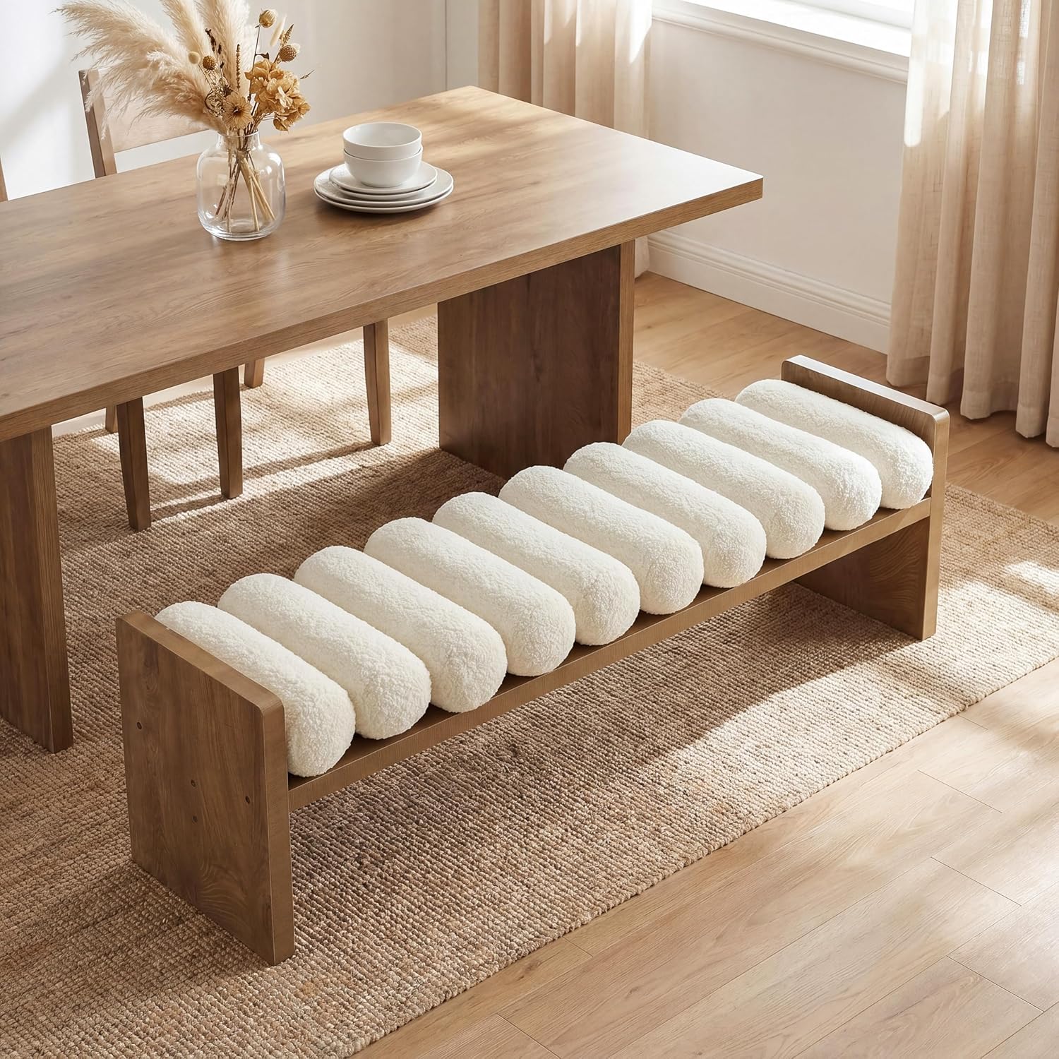 59'' Dining Bench, Upholstered Fabric Kitchen Bench for Dining Room(Removable Cushion)