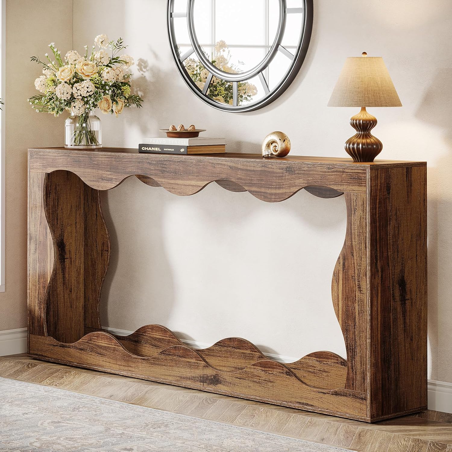 63 Inch Farmhouse Console Table with Storage, Narrow Sofa Table for Living Room and Entryway