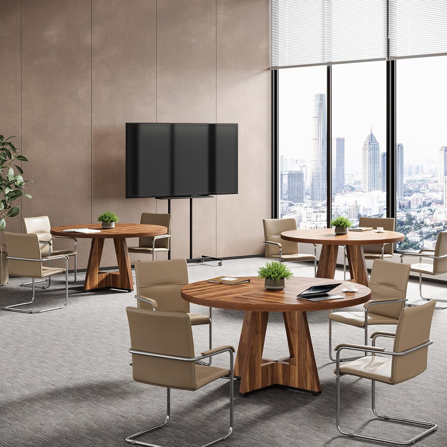 Tribesigns 47-Inch Round Conference Table for 4-6 People, Wooden Base and Thickened Top